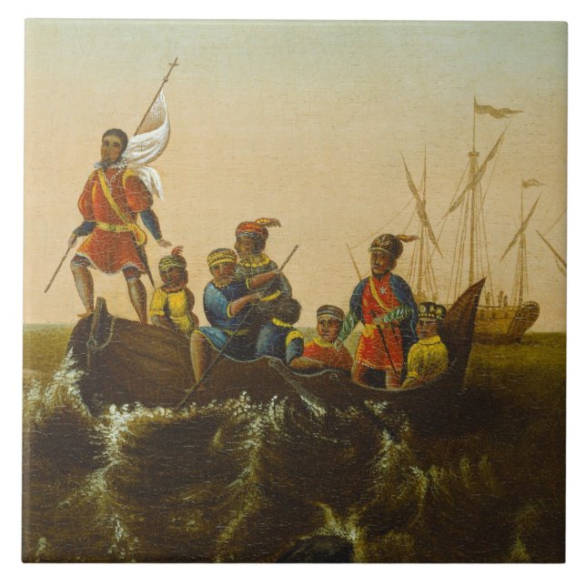 The Landing of Columbus, c.1837 (oil on canvas) Tile (Front)