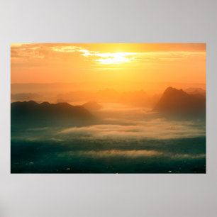 The landscape photo, beautiful sea fog in morning poster