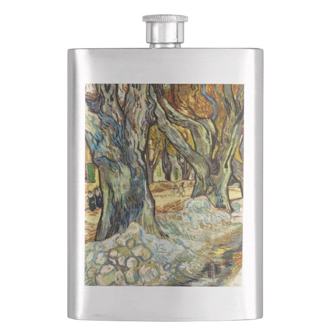 The Large Plane Trees By Vincent Van Gogh Hip Flask (Front)