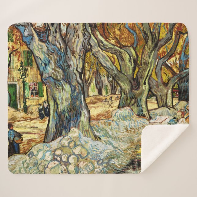 The Large Plane Trees By Vincent Van Gogh Sherpa Blanket (Front (Horizontal))