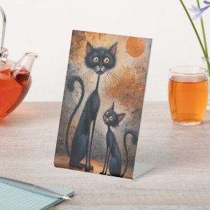 The larger cat standing upright on two legs, boas pedestal sign