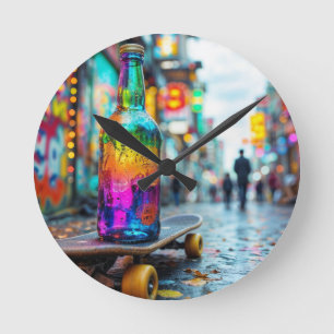 The Last Drop of Neon Round Clock