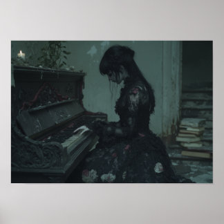 The Last Nocturne | Gothic Girl at Ruined Piano Poster