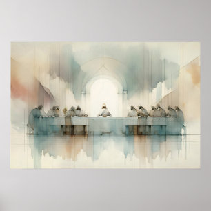 The Last Supper Blue Watercolor Landscape Scene Poster