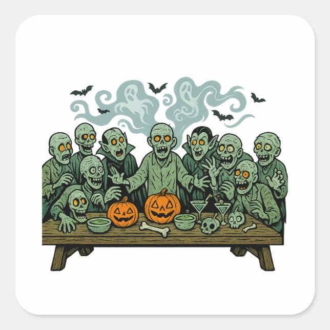 The Last Supper of Zombies – Halloween  Parody Square Sticker (Front)