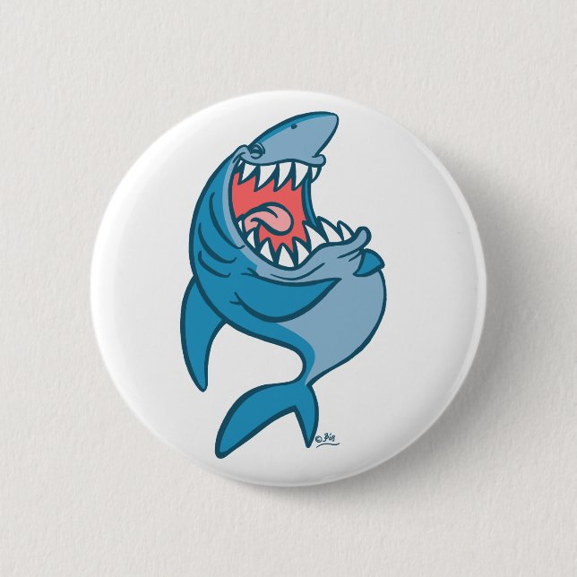 The Laughing Shark cartoon button badge (Front)