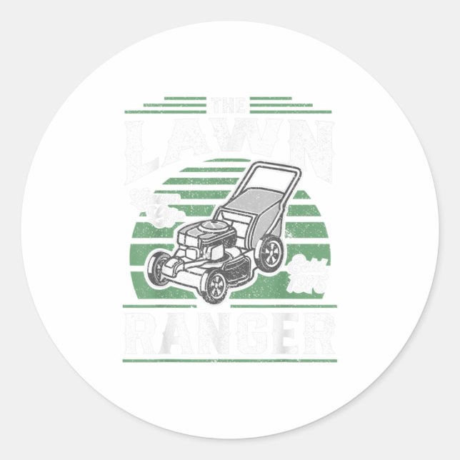 The Lawn Ranger Funny Mower Grass Mowing Fat Classic Round Sticker (Front)