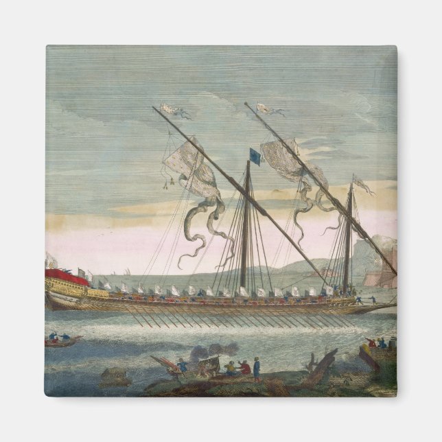 The lead galley under way by oar, from 'Le Naptune Magnet (Front)