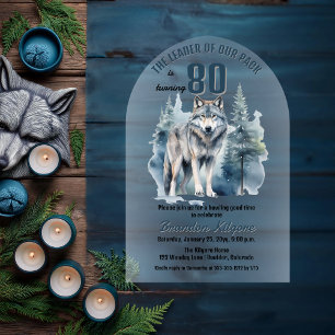The Leader of Our Pack Wolf 80th Birthday Party Acrylic Invitations