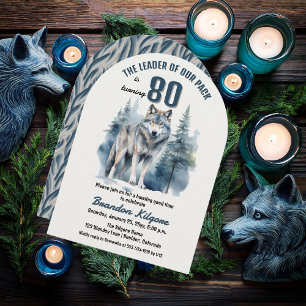 The Leader of Our Pack Wolf 80th Birthday Party Invitation