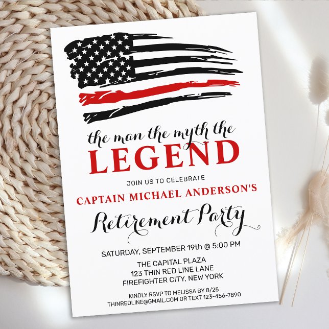 The Legend Firefighter Thin Red Line Retirement  Invitation (Creator Uploaded)