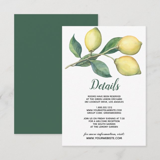 The Lemon tree Branch | Wedding Guest Details Invitation (Front/Back)