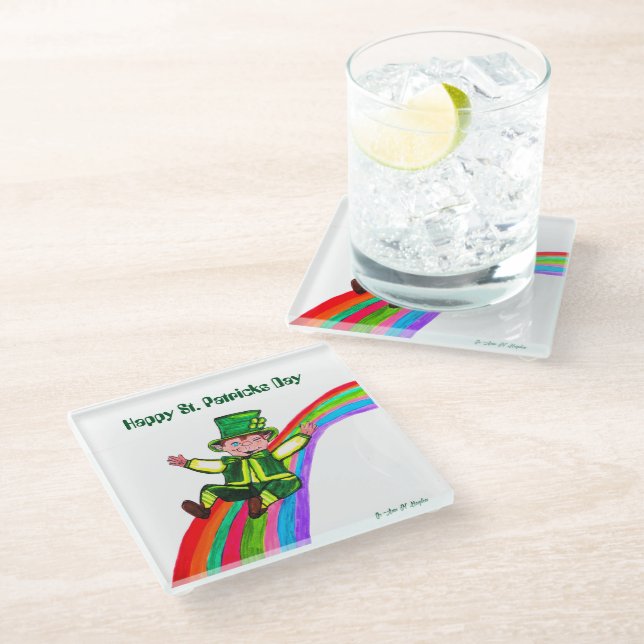 THE LEPRECHAUN'S RAINBOW  GLASS COASTER (Angled)