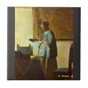 The letter reader by Johannes Vermeer Ceramic Tile