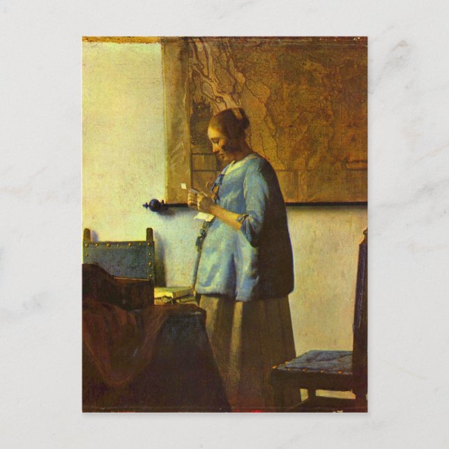 The letter reader by Johannes Vermeer Postcard (Front)