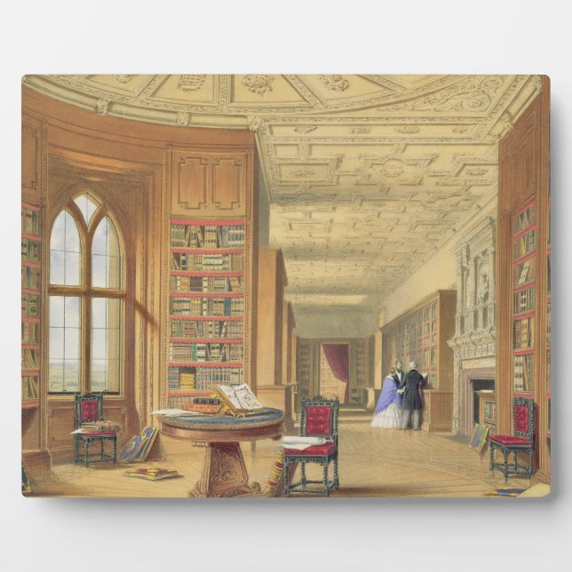 The Library, Windsor Castle, 1838 (colour litho) Plaque (Front)