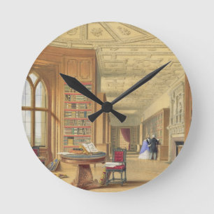 The Library, Windsor Castle, 1838 (colour litho) Round Clock