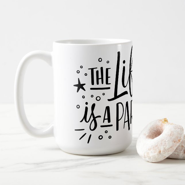 “The Life Is a Party” Ceramic Coffee Mug  (With Donut)