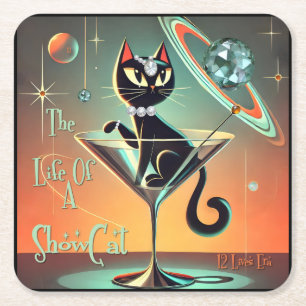 The Life Of A Showgirl Cat Square Paper Coaster