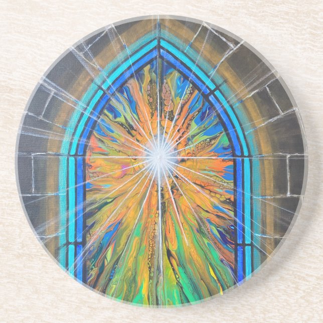 The Light 3 Church Stained Glass Window    Coaster (Front)