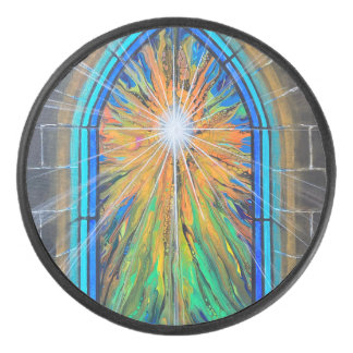The Light 3 Church Stained Glass Window Hockey Puck