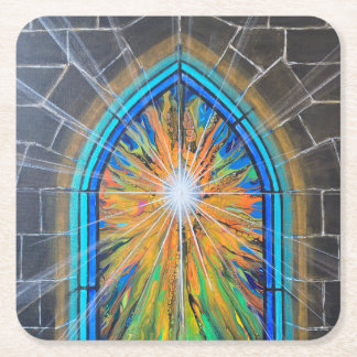 The Light 3 Church Stained Glass Window Square Paper Coaster