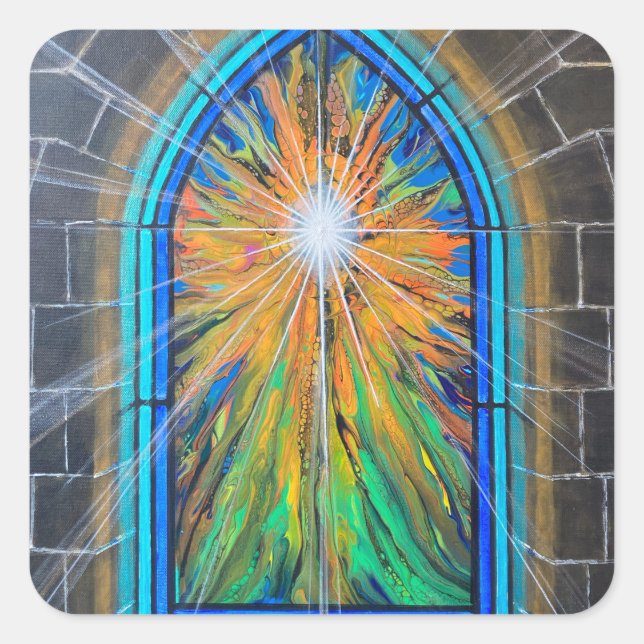 The Light 3 Church Stained Glass Window    Square Sticker (Front)