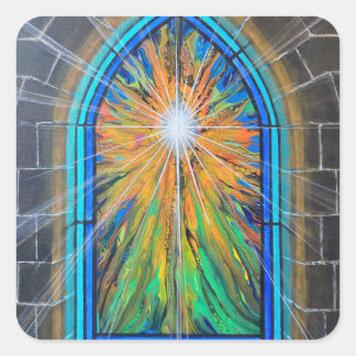 The Light 3 Church Stained Glass Window Square Sticker