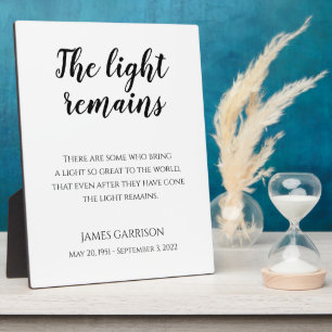 The Light Remains Memorial Celebration Of Life Plaque