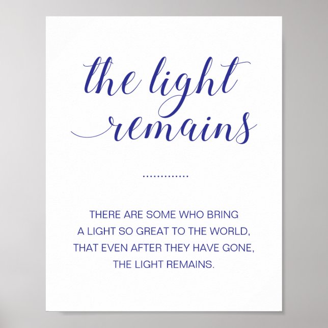 The Light Remains Navy Blue Memorial Wedding Poster (Front)