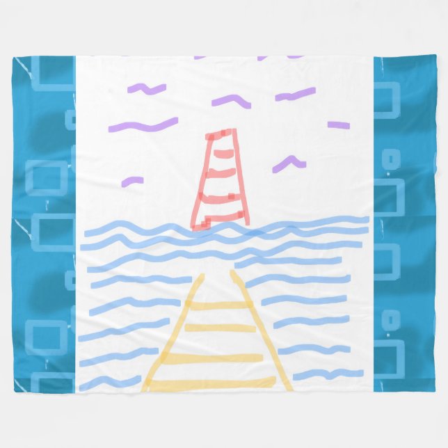 The Lighthouse and the Pier Fleece Blanket (Front (Horizontal))