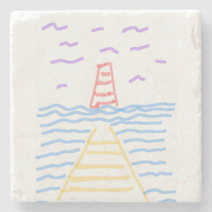 The Lighthouse and the Pier Stone Coaster