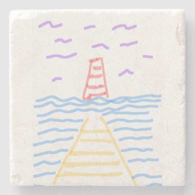 The Lighthouse and the Pier Stone Coaster (Front)
