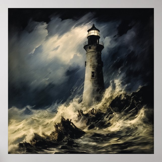 The Lighthouse in Storm Fine Art Poster (Front)