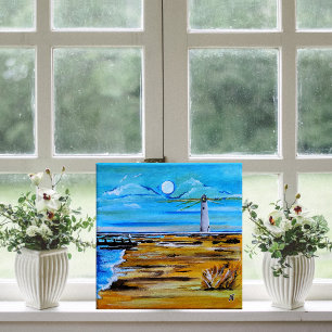The Lighthouse on the Beach Painting by Alfred Fox Poster