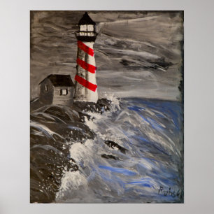 The Lighthouse with the Red Stripes Poster