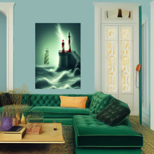 The lighthouses by the sea   AI Art Poster