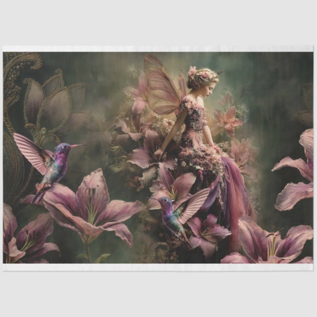 The Lily Fairy Tale Fantasy Hummingbird Floral Tissue Paper (Front)