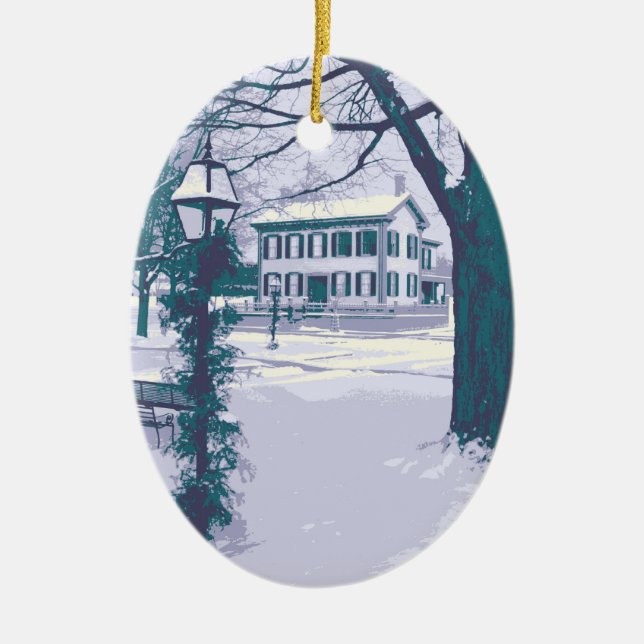 The Lincoln Home at Christmas Ceramic Tree Decoration (Front)