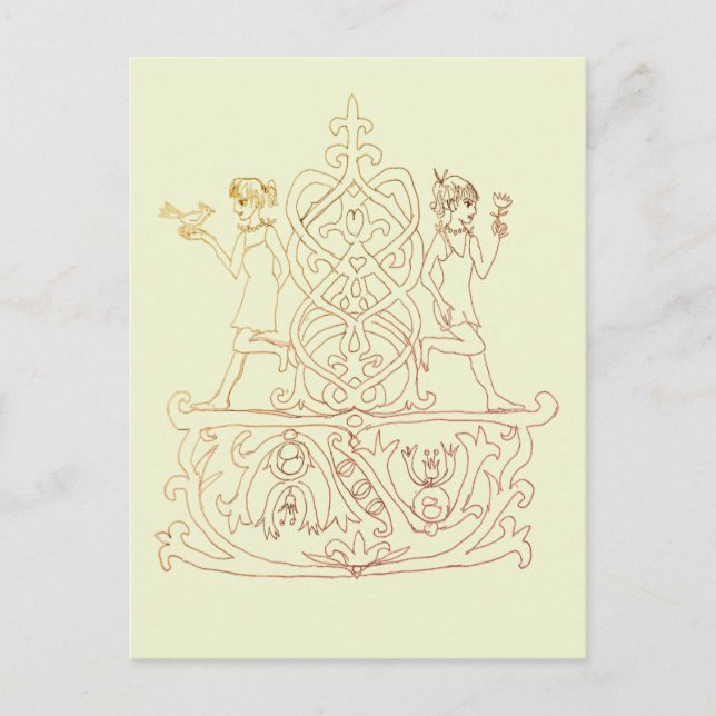 The line art features two figures  invitation postcard (Front)