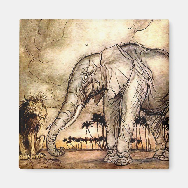 “The Lion and The Elephant” by Arthur Rackham Magnet (Front)