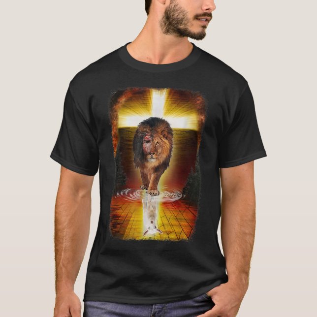The Lion And The Lamb Jesus Christ Cross Christian T-Shirt (Front)
