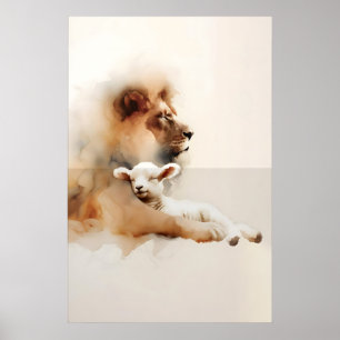 The Lion And The Lamb Watercolor Peaceful Kingdom Poster