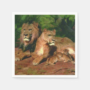 The Lion at Home (with Lioness and Lion Cubs) Napkin