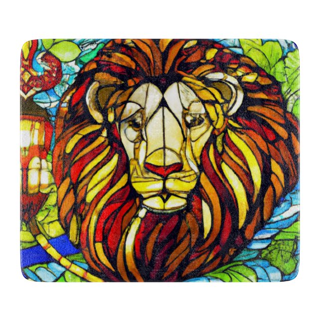 The lion in stained glass look. Bright and bold. Cutting Board (Front)