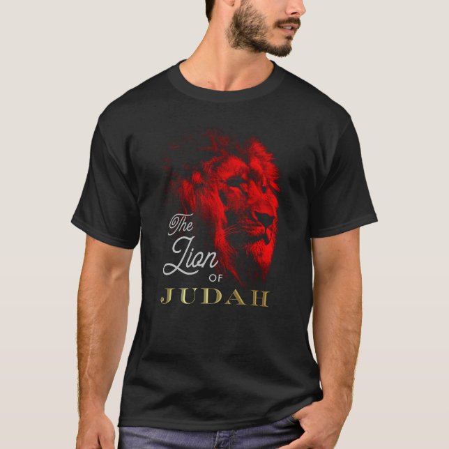 The Lion of Judah Black Red Gold Christian T-Shirt (Front)
