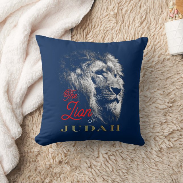 The Lion of Judah Navy Blue Red Gold Christian Cushion (Blanket)