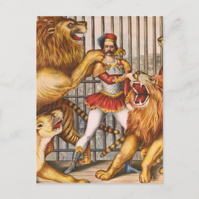 The Lion Tamer Vintage Circus Poster Postcard (Front)