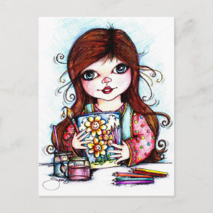 The Little Artist Painting Happy Flowers Postcard