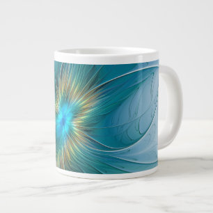 The little Beauty Modern Blue Gold Fractal Flower Large Coffee Mug